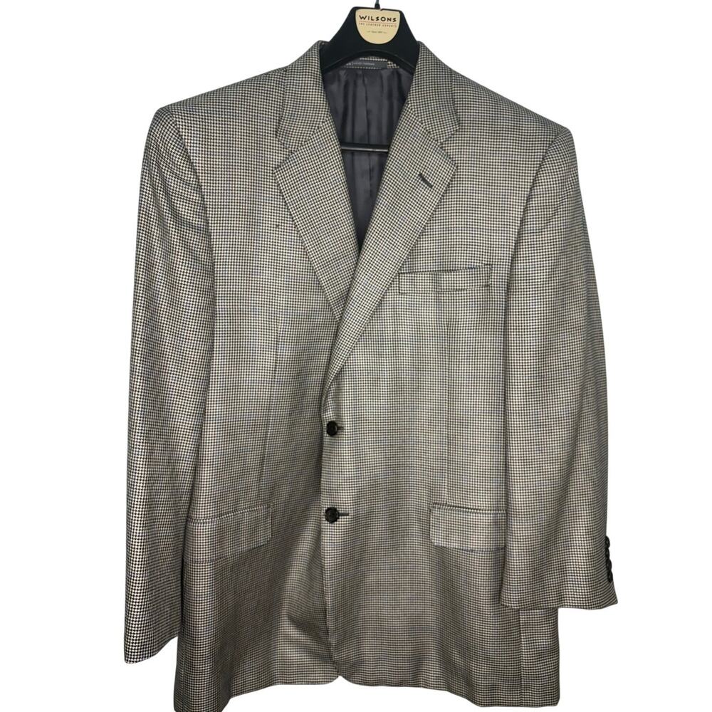 Hickey Freeman Neiman Marcus Sport Coat Micro Houndstooth 46R Silk Wool Cashmere